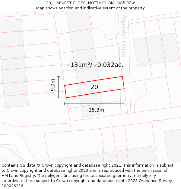 20, HARVEST CLOSE, NOTTINGHAM, NG5 9BW: Plot and title map