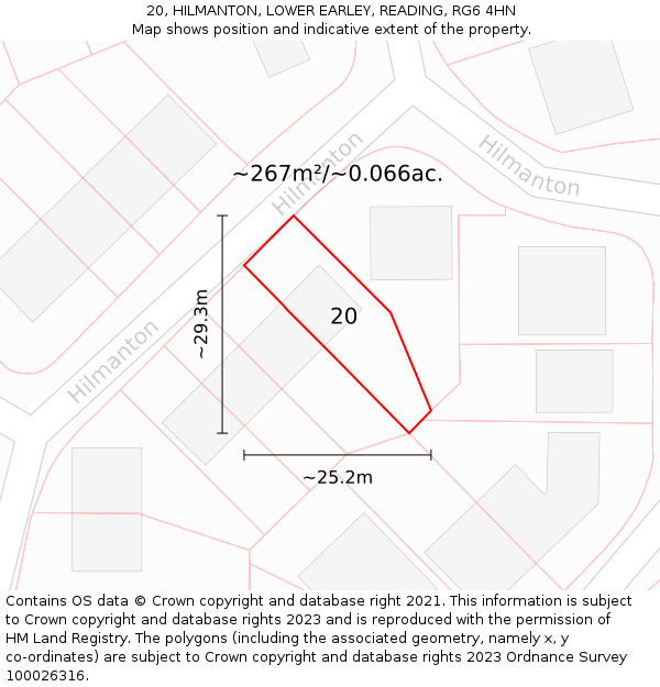 20, HILMANTON, LOWER EARLEY, READING, RG6 4HN: Plot and title map