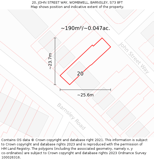 20, JOHN STREET WAY, WOMBWELL, BARNSLEY, S73 8FT: Plot and title map