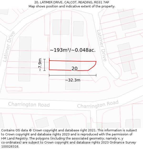 20, LATIMER DRIVE, CALCOT, READING, RG31 7AP: Plot and title map