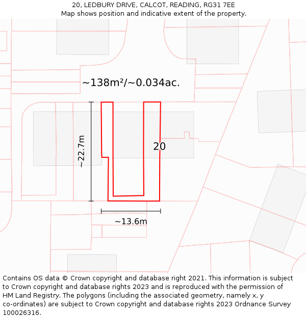 20, LEDBURY DRIVE, CALCOT, READING, RG31 7EE: Plot and title map