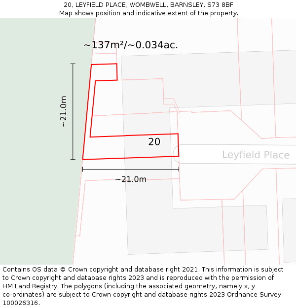20, LEYFIELD PLACE, WOMBWELL, BARNSLEY, S73 8BF: Plot and title map