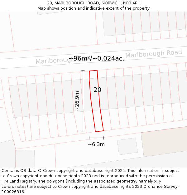 20, MARLBOROUGH ROAD, NORWICH, NR3 4PH: Plot and title map