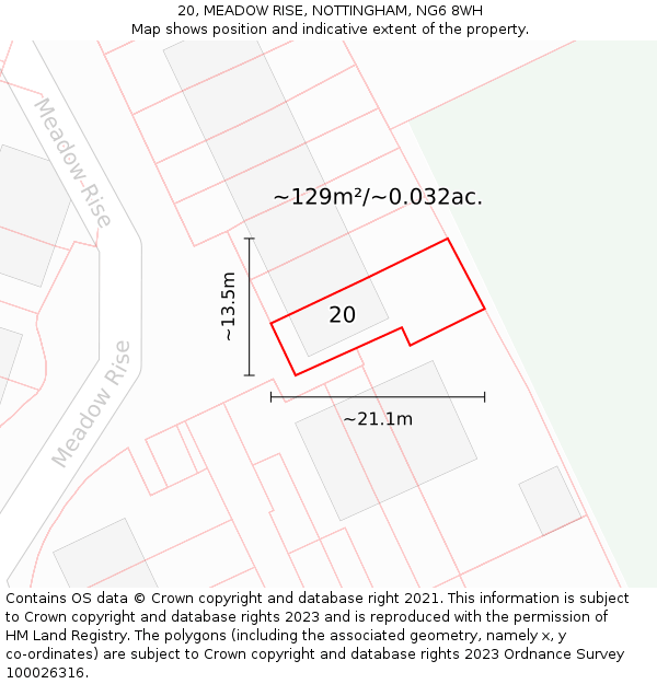 20, MEADOW RISE, NOTTINGHAM, NG6 8WH: Plot and title map
