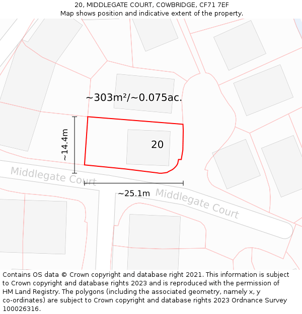 20, MIDDLEGATE COURT, COWBRIDGE, CF71 7EF: Plot and title map