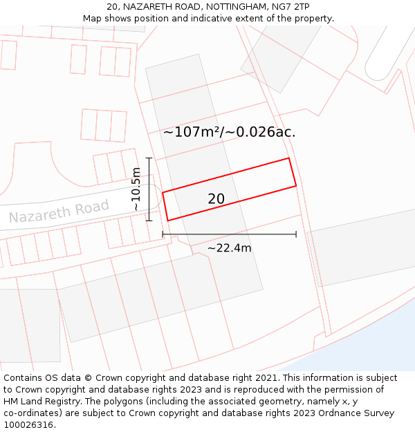 20, NAZARETH ROAD, NOTTINGHAM, NG7 2TP: Plot and title map