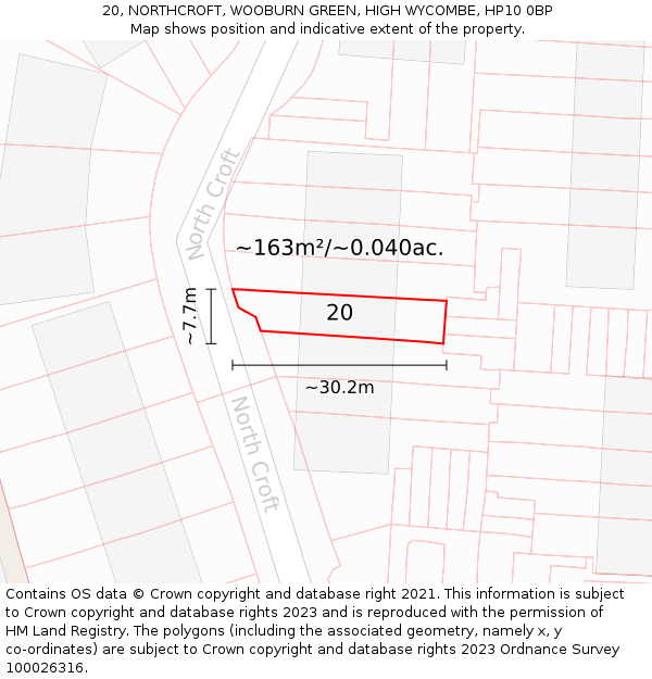 20, NORTHCROFT, WOOBURN GREEN, HIGH WYCOMBE, HP10 0BP: Plot and title map