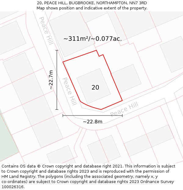 20, PEACE HILL, BUGBROOKE, NORTHAMPTON, NN7 3RD: Plot and title map