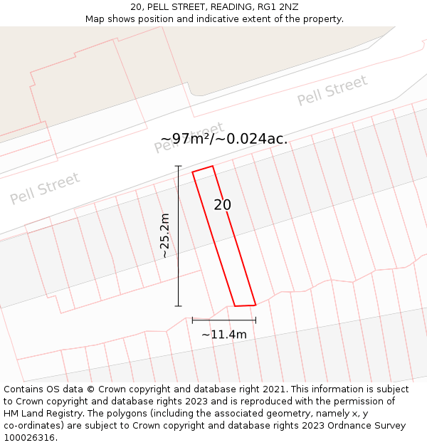 20, PELL STREET, READING, RG1 2NZ: Plot and title map