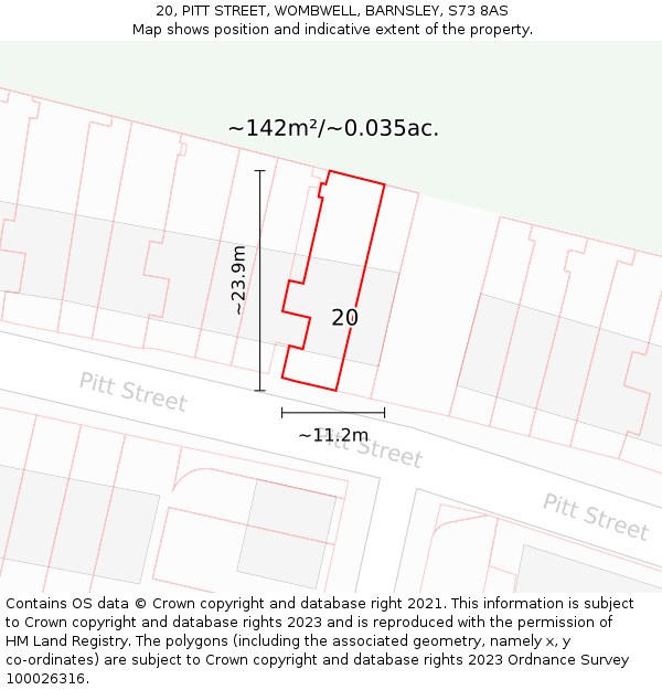 20, PITT STREET, WOMBWELL, BARNSLEY, S73 8AS: Plot and title map