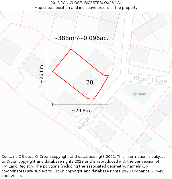 20, RIPON CLOSE, BICESTER, OX26 1AL: Plot and title map