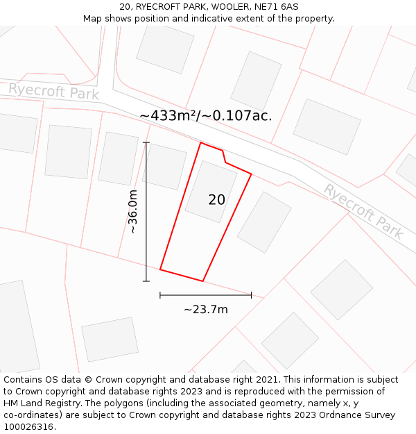 20, RYECROFT PARK, WOOLER, NE71 6AS: Plot and title map