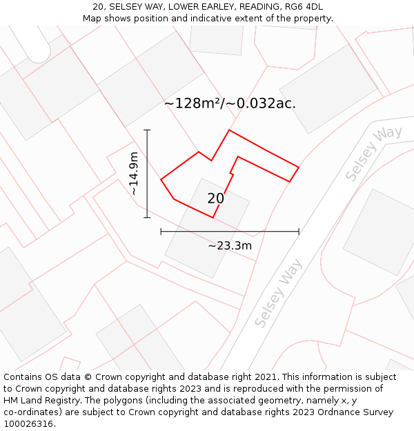 20, SELSEY WAY, LOWER EARLEY, READING, RG6 4DL: Plot and title map