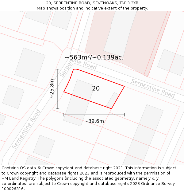 20, SERPENTINE ROAD, SEVENOAKS, TN13 3XR: Plot and title map