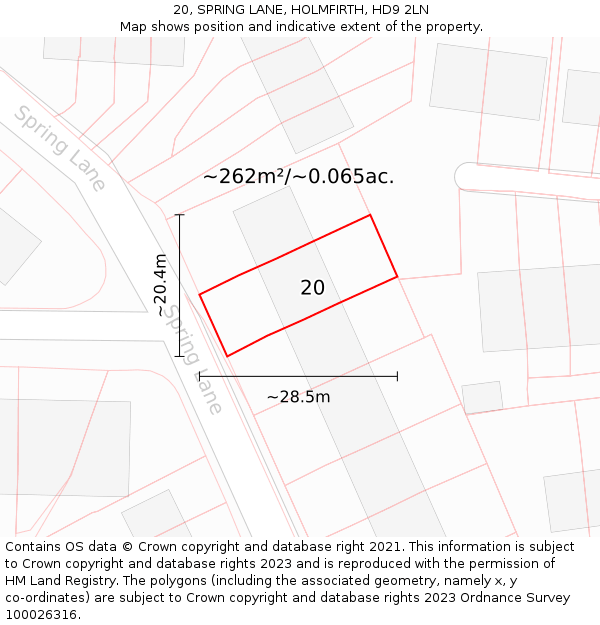 20, SPRING LANE, HOLMFIRTH, HD9 2LN: Plot and title map