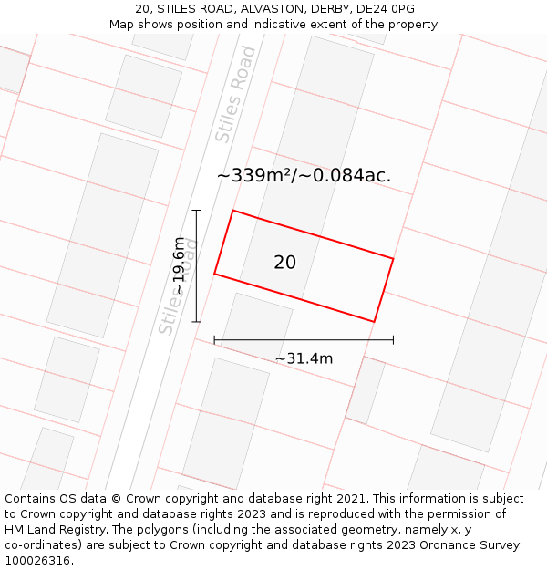 20, STILES ROAD, ALVASTON, DERBY, DE24 0PG: Plot and title map