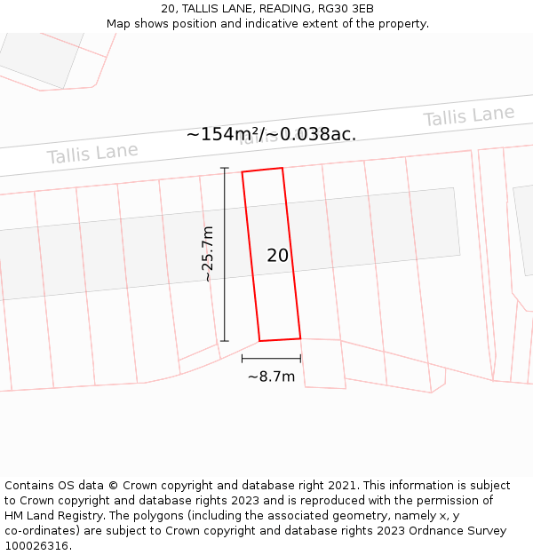 20, TALLIS LANE, READING, RG30 3EB: Plot and title map