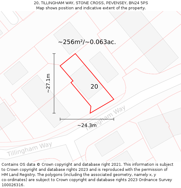 20, TILLINGHAM WAY, STONE CROSS, PEVENSEY, BN24 5PS: Plot and title map