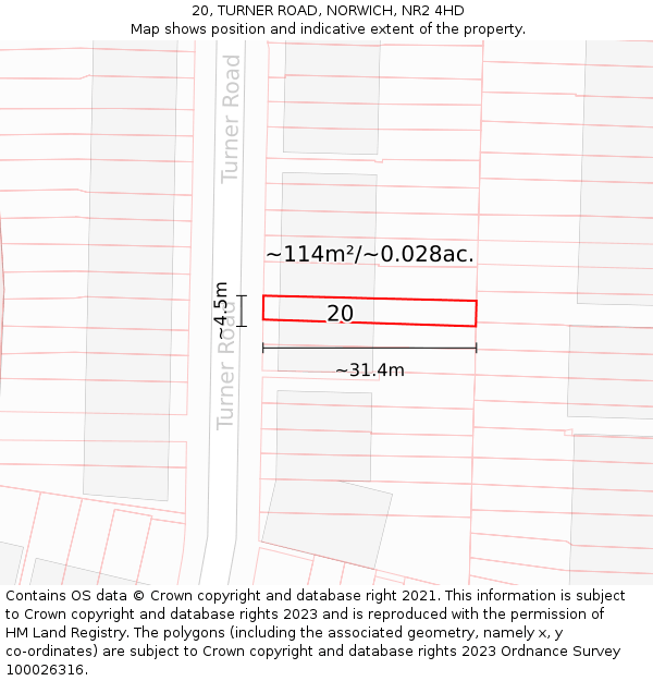 20, TURNER ROAD, NORWICH, NR2 4HD: Plot and title map