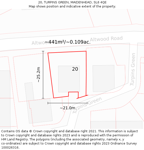 20, TURPINS GREEN, MAIDENHEAD, SL6 4QE: Plot and title map