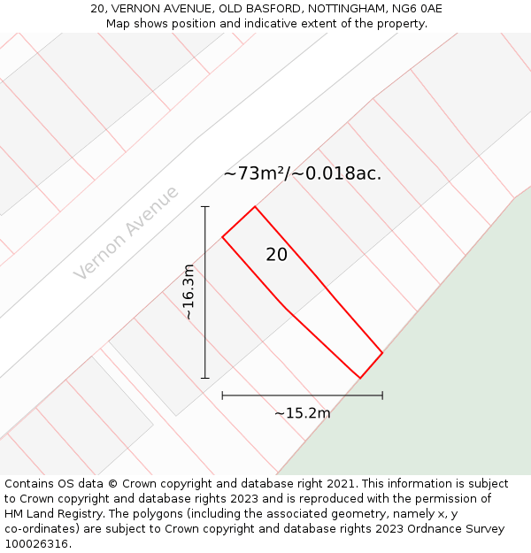20, VERNON AVENUE, OLD BASFORD, NOTTINGHAM, NG6 0AE: Plot and title map
