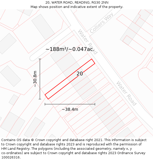 20, WATER ROAD, READING, RG30 2NN: Plot and title map