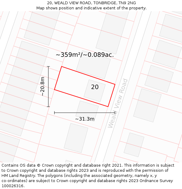 20, WEALD VIEW ROAD, TONBRIDGE, TN9 2NG: Plot and title map