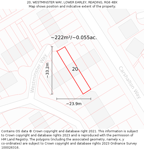 20, WESTMINSTER WAY, LOWER EARLEY, READING, RG6 4BX: Plot and title map