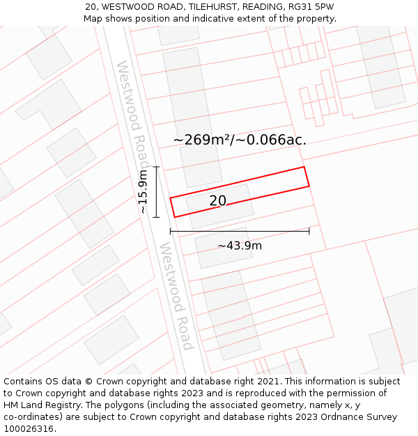 20, WESTWOOD ROAD, TILEHURST, READING, RG31 5PW: Plot and title map