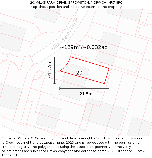 20, WILKS FARM DRIVE, SPROWSTON, NORWICH, NR7 8RG: Plot and title map