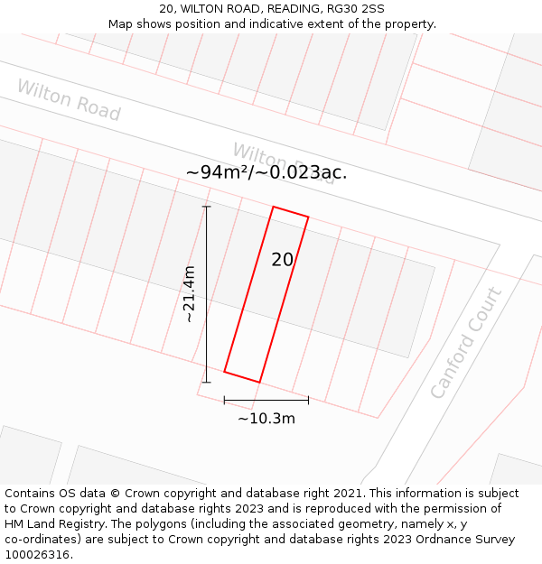 20, WILTON ROAD, READING, RG30 2SS: Plot and title map