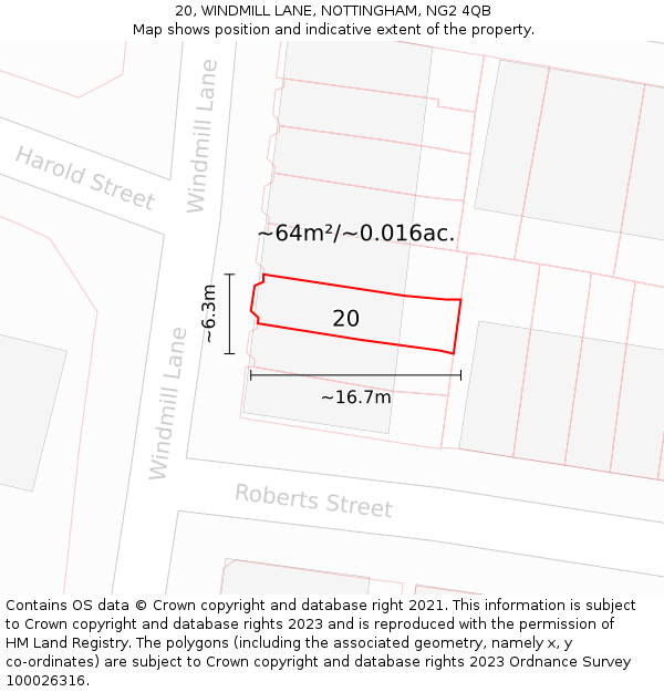 20, WINDMILL LANE, NOTTINGHAM, NG2 4QB: Plot and title map