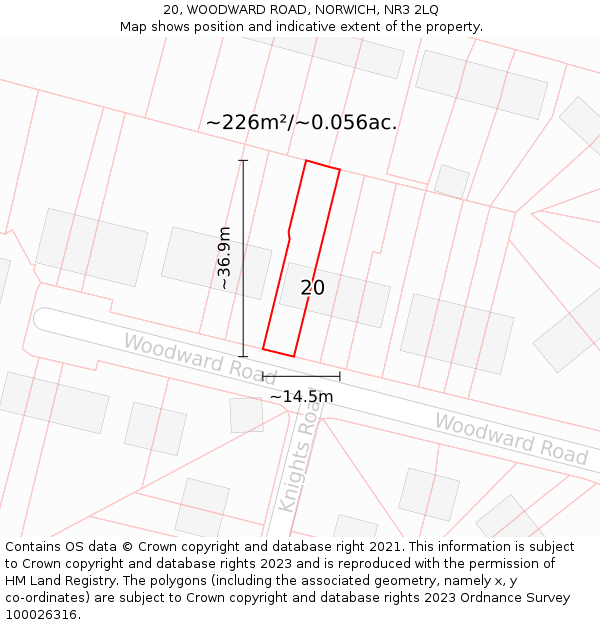 20, WOODWARD ROAD, NORWICH, NR3 2LQ: Plot and title map