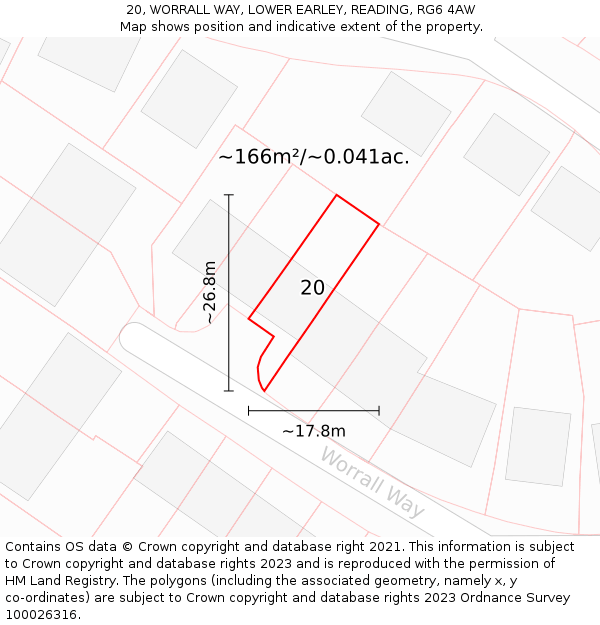 20, WORRALL WAY, LOWER EARLEY, READING, RG6 4AW: Plot and title map