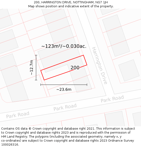 200, HARRINGTON DRIVE, NOTTINGHAM, NG7 1JH: Plot and title map