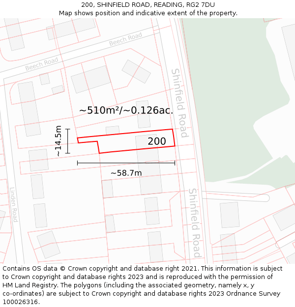 200, SHINFIELD ROAD, READING, RG2 7DU: Plot and title map
