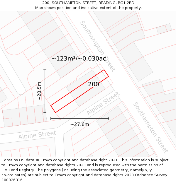 200, SOUTHAMPTON STREET, READING, RG1 2RD: Plot and title map