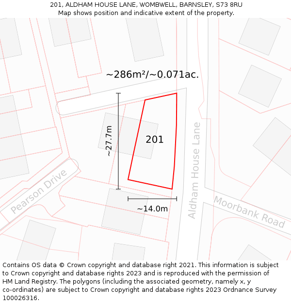 201, ALDHAM HOUSE LANE, WOMBWELL, BARNSLEY, S73 8RU: Plot and title map
