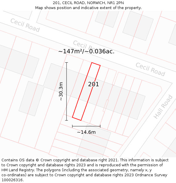 201, CECIL ROAD, NORWICH, NR1 2PN: Plot and title map