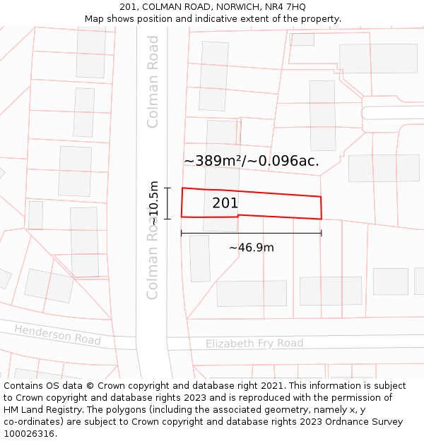 201, COLMAN ROAD, NORWICH, NR4 7HQ: Plot and title map