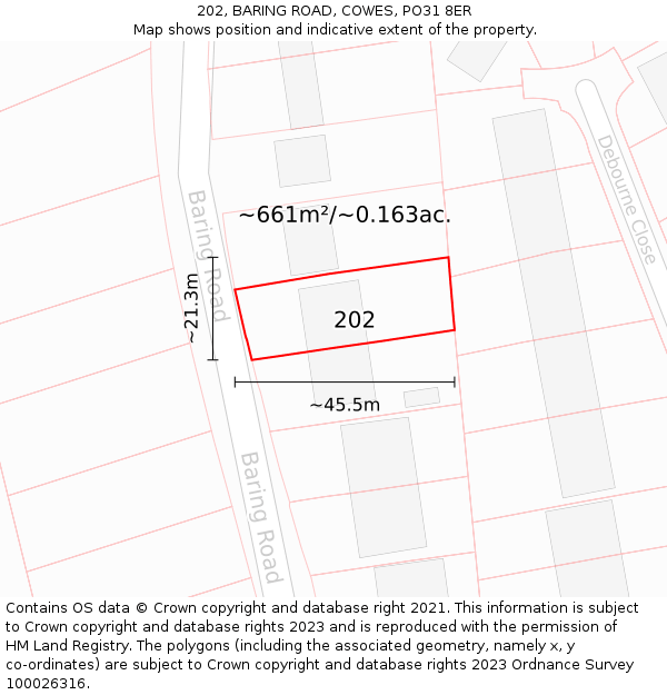 202, BARING ROAD, COWES, PO31 8ER: Plot and title map