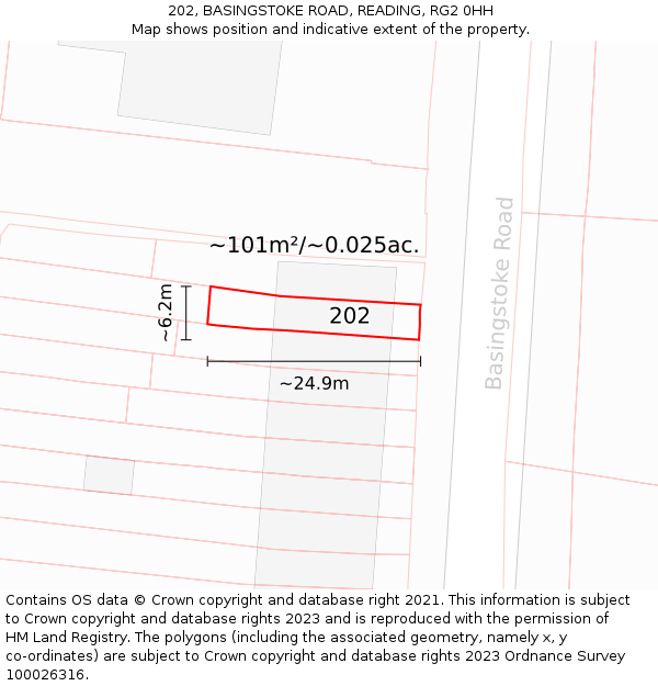 202, BASINGSTOKE ROAD, READING, RG2 0HH: Plot and title map