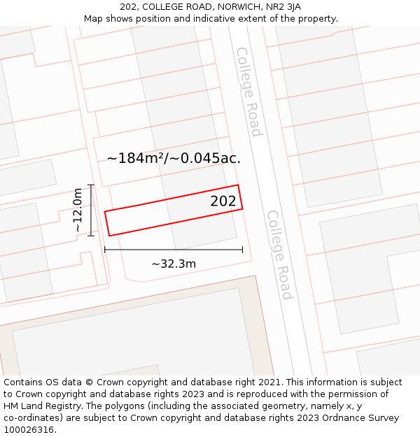 202, COLLEGE ROAD, NORWICH, NR2 3JA: Plot and title map