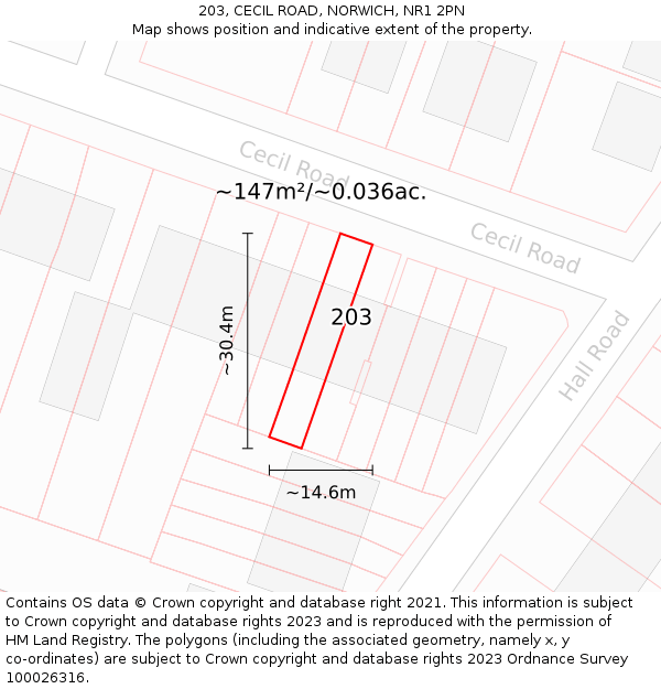 203, CECIL ROAD, NORWICH, NR1 2PN: Plot and title map