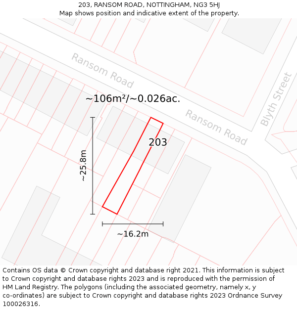 203, RANSOM ROAD, NOTTINGHAM, NG3 5HJ: Plot and title map