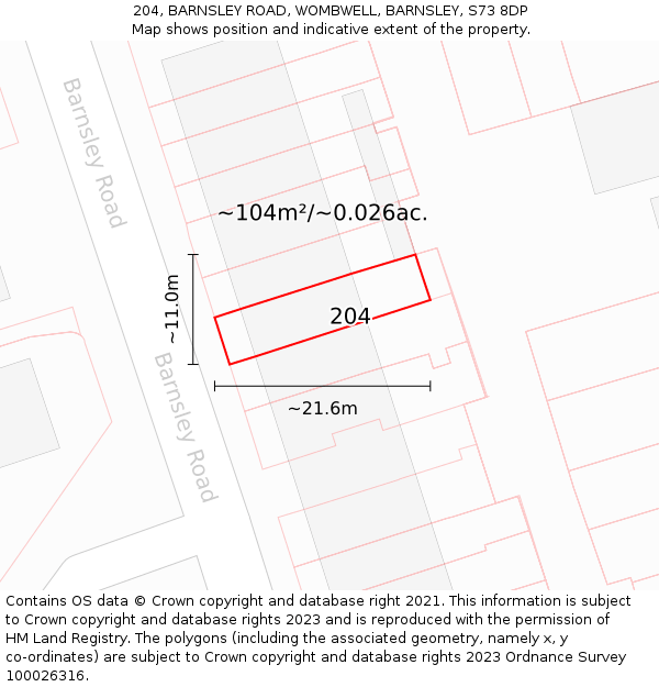 204, BARNSLEY ROAD, WOMBWELL, BARNSLEY, S73 8DP: Plot and title map