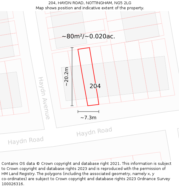 204, HAYDN ROAD, NOTTINGHAM, NG5 2LG: Plot and title map