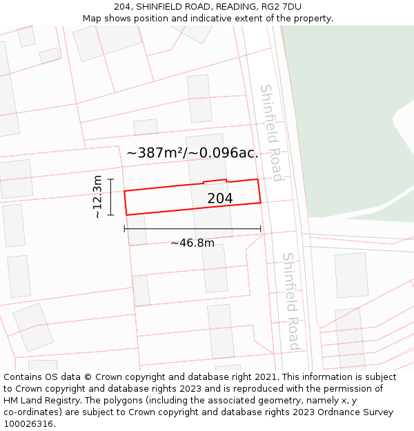204, SHINFIELD ROAD, READING, RG2 7DU: Plot and title map