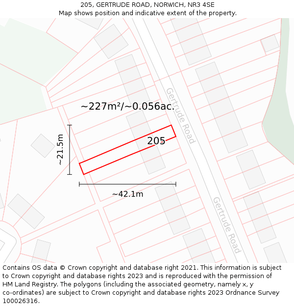 205, GERTRUDE ROAD, NORWICH, NR3 4SE: Plot and title map