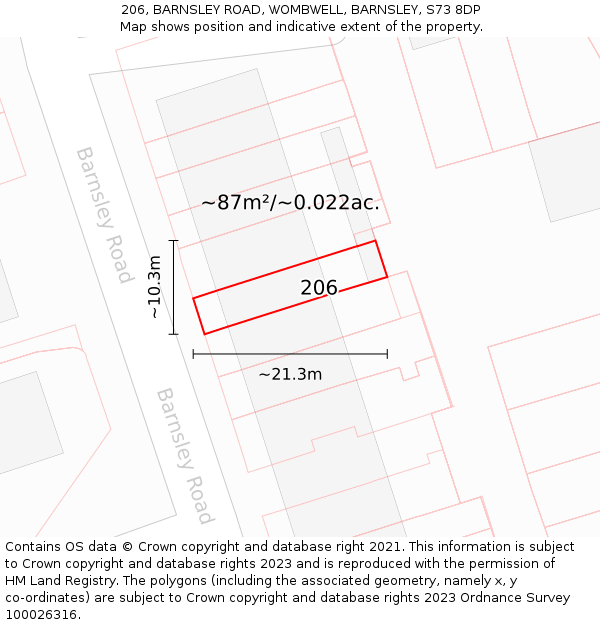 206, BARNSLEY ROAD, WOMBWELL, BARNSLEY, S73 8DP: Plot and title map